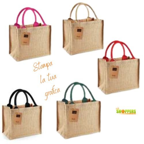 Set Di 5 Borse In Juta Ecologiche 38×42 Cm – Shopping, Spesa E Sport, Non Stampate, 145 G/m²